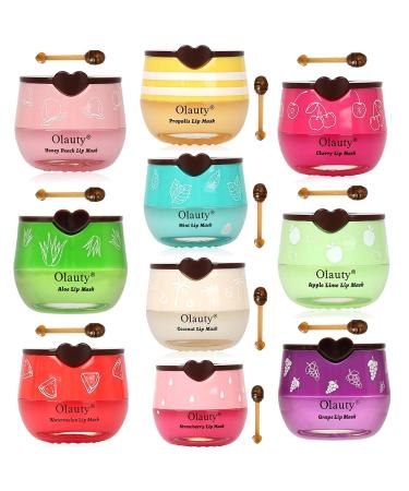 10 PCS Bee Lip Balm Honey Pot galentines day gifts Honey Lip Mask Bulk Moisturizing Lip Sleeping Mask Hydrating Prevention Dry & Cracked Lip Reduce Lip Lines and Wrinkles Honey & Strawberry & Watermelon & Apple Lime & C
