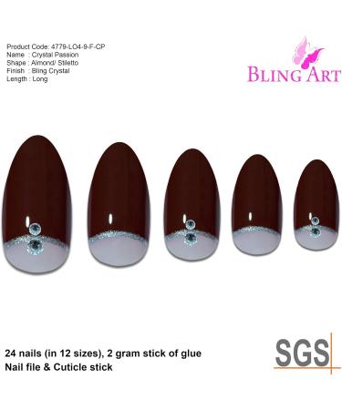 Bling Art Almond False Nails Fake Stiletto Gel Glitter Glossy Acrylic Long 24 Tips Glue (Crystal Passion) - Buy Online on GoSupps.com