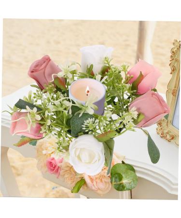 LIFKICH Rose Garland Candle Holder Rings Candlesticks Taper Candle Holders Artificial Floral Candle Wreath Wedding Gift Candle Wreath for Home European Style Decorations Silk Flower Picture 2 23.00X23.00X8.00CM - Buy Online on GoSupps.com