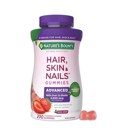 Nature s Bounty Optimal Solutions Advanced Hair Skin and Nails Pectin Gummies 2x Biotin Per Serving No Stick Gummy Vegetarian Formula Strawberry Flavor 200 ct 100 Total Servings 200 Count (Pack of 1)