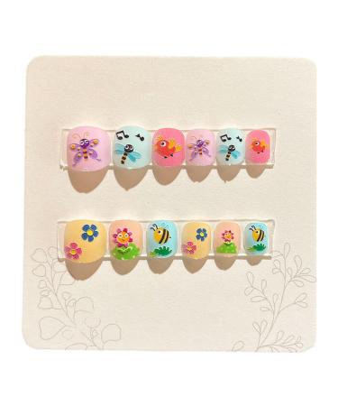Smbcgdm Cute Fake Nails Self-adhesive False 12pcs Kids Cartoon Christmas Themed Pattern Embossed Press on Diy Art D