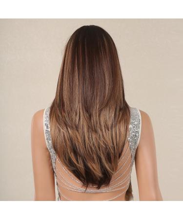 Allbell Colored Honey Brown Wigs for Women - Long Straight Layered Synthetic Wigs with Bangs | Shop 2127-2 Online - Buy Online on GoSupps.com