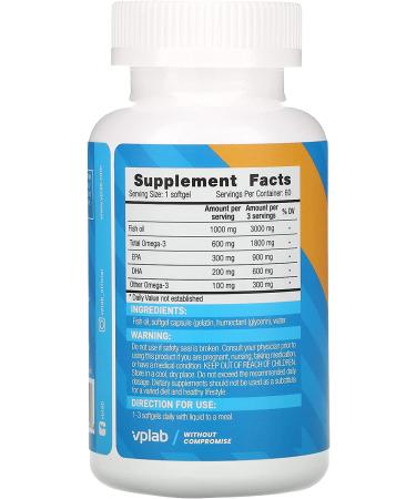 Vplab Strong Omega 60 Softgels | Omega-3 Supplement for Heart & Joint Health - Buy Online on GoSupps.com