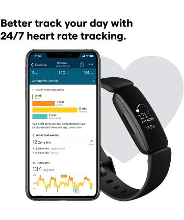 Fitbit Inspire 2 Health & Fitness Tracker with a Free 1-Year Fitbit Premium Trial 24/7 Heart Rate Black/Black One Size (S & L Bands Included) - Buy Online on GoSupps.com