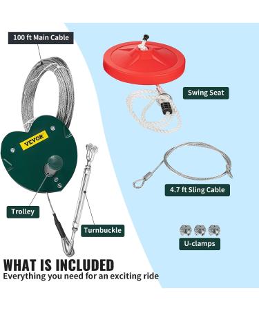 Happybuy 100ft Zip Line Kit with Seat and Handle - Red | For Kids & Adults | Backyard Entertainment - Buy Online on GoSupps.com