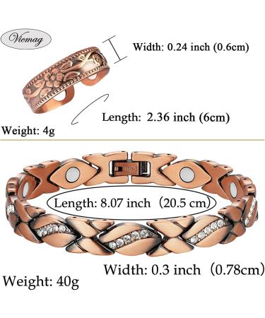 Vicmag Copper Magnetic Bracelet & Ring for Women - 3500 Gauss Magnet Jewelry Set with Adjust Tool - Crystal Flower Design - Gift for Joint Health - Buy Online on GoSupps.com