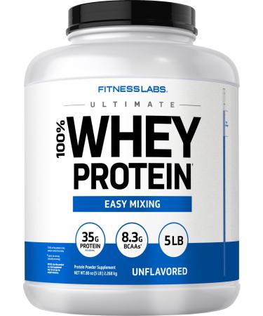 Fitness Labs Whey Protein Powder Unflavored | 5 lbs | 80 oz | Easy Mix Ultimate Supplement | Non-GMO Gluten Free