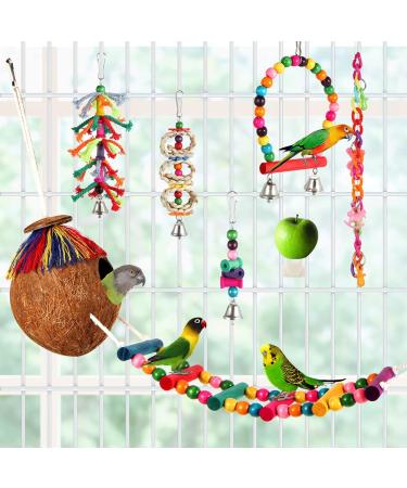 17-Piece Bird Parakeet Toy Set | Swing, Chew, Climb, Hang | Coconut Cage Toys for Cockatiels, Conures, Finches, Budgies | Lovebird Accessories - Buy Online on GoSupps.com