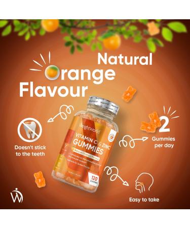 Vitamin C and Zinc Gummies - 200mg VIT C - 120 Chewables - Immunity Boost - Natural Orange Flavor - for Adults & Kids - Buy Online on GoSupps.com
