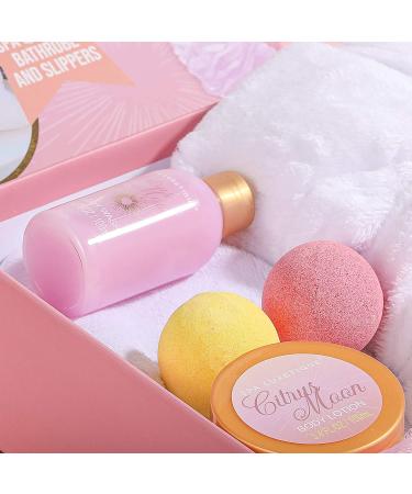 Spa Luxetique Spa Bathrobe and Slippers Gift Set for Women - Flannel Robe, Soft Slippers, Bath Bombs & Body Lotion - Buy Online on GoSupps.com