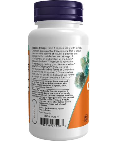 NOW Tri-Chromium 500 mcg with Cinnamon Insulin Co-Factor - 90 Veg Capsules - Buy Online on GoSupps.com