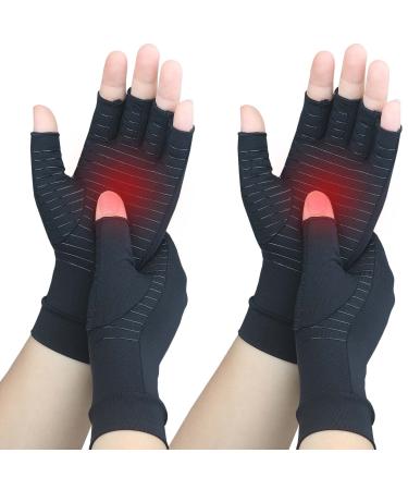 2 Pairs Compression Arthritis Gloves - Copper Infused Fingerless Glove for Carpal Tunnel, RSI, Rheumatoid , Tendonitis, Hand Pain Relief, Computer Typing, Support for Hand,Fit for Women & Men, Medium Medium (2 Pair) Black