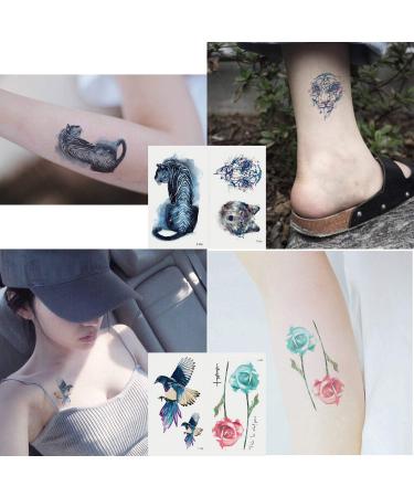 Oottati 30 Sheets Small Cute Temporary Tattoos Kit - Watercolor Designs for Women - Dream Catcher, Snake, Cat, Tiger, Bird, and More - Buy Online on GoSupps.com