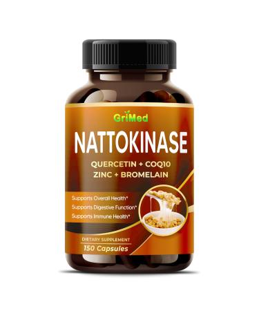 GriMed Nattokinase Capsules with Quercetin CoQ10 Zinc & Bromelain Dietary Supplement 150 Capsules