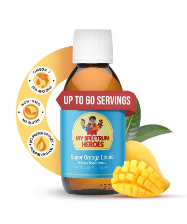 My Spectrum Heroes Fish Oil Supplement for Children - Omega 3 for Neural Assistance Inflammation & Immune Aid - EPA & DHA for Brain & Eye Health - Kids & Adult Liquid Supplement - 5.07oz (150ml)