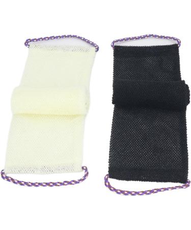 DAUZ Net Bath Sponge - Quick Drying African Bath Sponge with Hand Straps & Gloves for Easy Shower - Hotel Quality (Black Beige - Buy Online on GoSupps.com