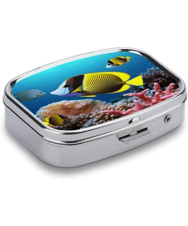 Pill Box Tropical Fish Print | 2 Compartment Portable Pill Organizer - Decorative Metal Case for Pocket & Purse - Buy Online on GoSupps.com
