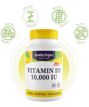 Healthy Origins Depot Vitamin D3 10,000 IU 120 Softgels - Highly Dosed, Lab-Tested, Soy Free, Non-GMO - Buy Online on GoSupps.com