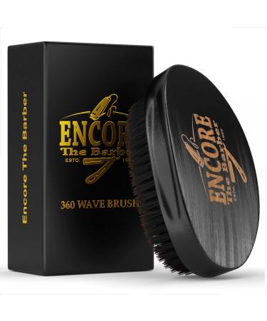 Encore The Barber 360 Wave Brush medium boar bristle | curved palm for men hair (Black)