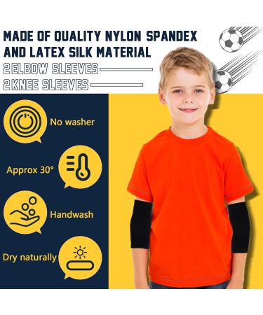 2 Pairs Kids Compression Elbow & Knee Braces - Support for Basketball Volleyball Running | Boys & Girls Medium Black - Buy Online on GoSupps.com