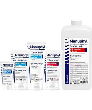  SORIFA Pack of 6 Manuphyl Intense Hydration Hand Creams - Moisturizing and protective - For dry and sensitive hands - Non-greasy fragrance-free enriched with allantoin and wheat proteins - 100ml tube - Buy Online on GoSupps.com