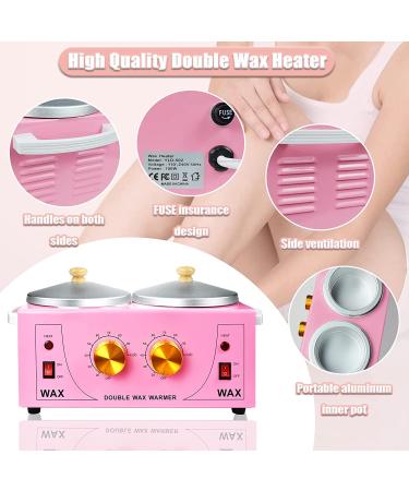 Professional Double Wax Warmer Machine for Hair Removal | Electric Wax Heater for Paraffin Spa | 100 Waxing Cloth & 50 Wooden Sticks | Pink - Buy Online on GoSupps.com