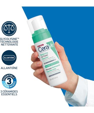 CeraVe - Mousse Nettoyante Equilibrante - Hydrate & Elimine l'Exc s de S bum - Glycolysine C ramides & Allanto ne - Peaux Normales Mixtes - 148ml - Buy Online on GoSupps.com