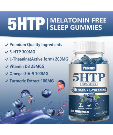 Buy 2 Packs 300MG 5HTP GABA Sleep Supplement Gummies | Melatonin-Free L-Theanine & Omega 3-6-9 | Blueberry Flavor 120 Count - Buy Online on GoSupps.com
