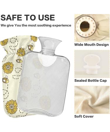 Oarencol Hot Water Bottle with Cover - Bee Sunflower Design Brown & Transparent - Pain Relief & Cramps Relief International Shipping Available - Buy Online on GoSupps.com