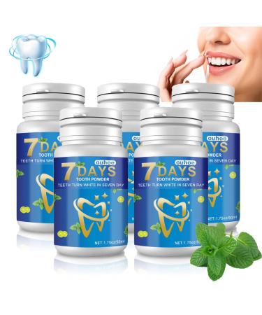 Baking powder tooth powder 7 days tooth elevator powder bio-toothed cleaning powder tooth whitening tooth powder effective tooth lifter refreshing mint taste stain removal 50ml (5PC)