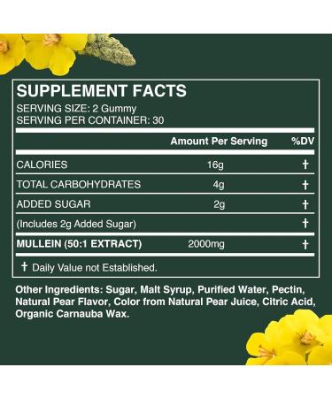 Mullein Gummies Mullein Gummies for Lungs Mullein Leaf Extract Mullein Leaf Herb Extract Lung Health and Sinus Relief (60pcs/1bag) - Buy Online on GoSupps.com