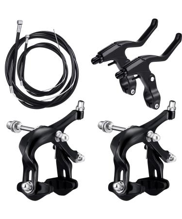 Riakrum 6 Pieces Bike Brakes Calipers Road Bike C Shape Brake Aluminum Bicycle Brake Lever Brake Housing and Cable Brakes V Type Replacement Set for Road Bike