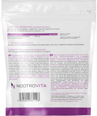 Rhodiola Rosea 500mg 120 capsules Extract with 3 salidroside 15mg No artificial fillers allergen free Produced in ISO certified companies Nootrovita - Buy Online on GoSupps.com