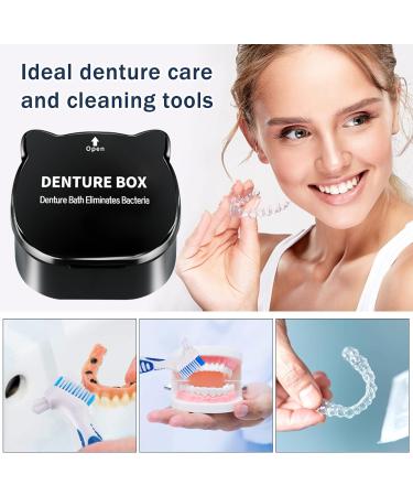 Prosthesis & Denture Box with Sieve | Guador Braces Cleaner Brushes & Storage | Black Denture Cup - Buy Online on GoSupps.com