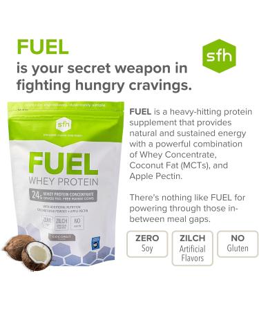 Buy SFH Fuel Whey Protein Powder - Grass Fed All Natural Coconut Flavor (2lb) | Energizing MCTs & Fiber Soy Free Gluten Free - Buy Online on GoSupps.com