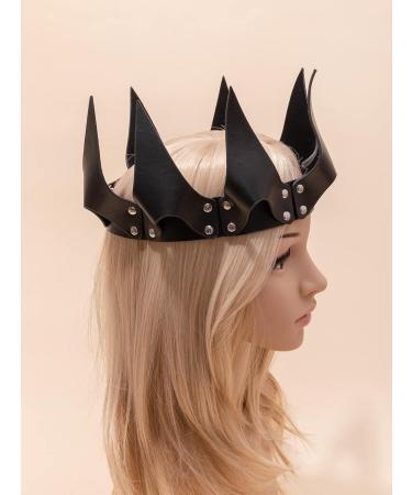 KIPETTO Gothic Leather Crown Black Halloween Costume Headdress Adjustable Gothic Headband for Halloween Masquerade Wedding Birthday Party - Buy Online on GoSupps.com