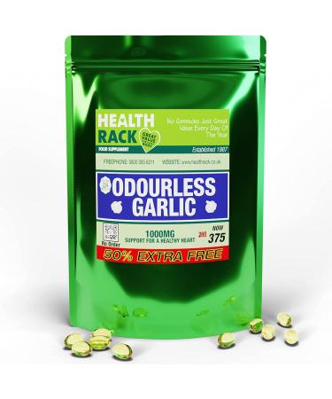 Odourless Garlic Capsules High Strength 1000mg 375 Capsules | Heart Health Supplements | Allicin-Rich Garlic Supplement | Easy-to Swallow Soft Gel Garlic Pearls | 1 Year Supply 375 Count (Pack of 1) - Buy Online on GoSupps.com