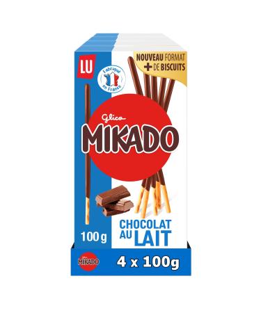 LU MIKADO - 4 Boxes of Mikado Milk Chocolate 100g - Milk Chocolate Biscuits for Children's Snacks - Pack of Individual Sachets - Made in France - Practical Pocket Size - Pack of 4x100g