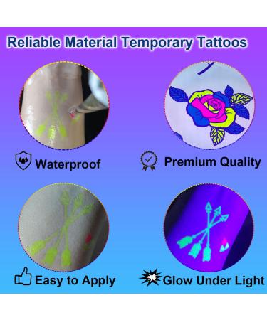 Glow In The Dark Tattoos - 14 Sheets Neon Blacklight Reactive Temporary Tattoos for Rave Festival and Glow Party Supplies - Buy Online on GoSupps.com