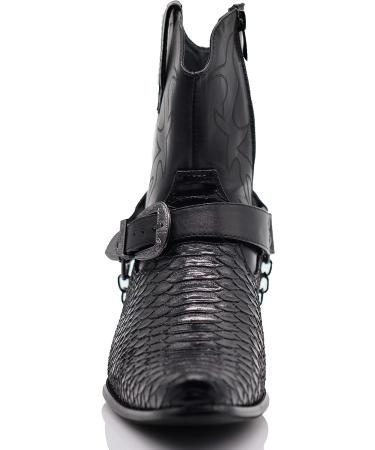 Alberto Fellini Men's Crocodile Prints Cowboy Boots with Side Zipper & Belt Buckle - Black 10.5 - Buy Online on GoSupps.com