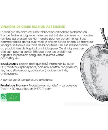 Products-Normandie Organic apple cider vinegar with its mother of vinegar - Unfiltered unpasteurized no added sulphites - A - Buy Online on GoSupps.com