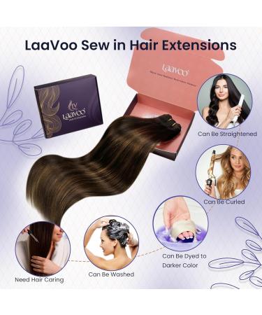 LAAVOO Real Hair Tape Extensions - Brown Ombre Balayage Remy Hair for Sewing 100g #2/8/2 40cm - Premium Real Hair Tressen - Buy Online on GoSupps.com