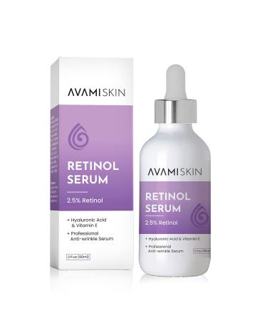 Avami Retinol Serum for Face - 2.5% Retinol Face Serum with Hyaluronic Acid & Vitamin E - Hydrating  Rejuvenating & Firming Wrinkle Serum for Blemishes  Dark Spots  Discoloration  Fine Lines - 2 Fl oz