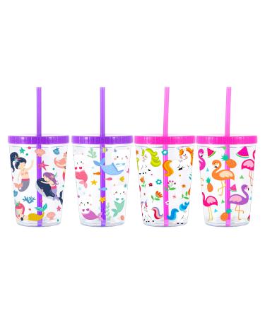 Home Tune 14oz Kids Tumbler Water Drinking Cup 2 Pack - BPA Free, Straw Lid Cup, Reusable, Lightweight, Spill-Proof Water Bottle with Cute Design
