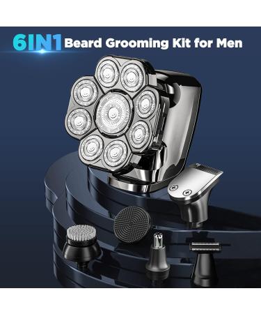 LOVCOYO 9D IPX6 Waterproof Head Shaver for Men - 6 in 1 Bald Head Shaver Kit with LED Display, USB Rechargeable Electric Shaver for Bald Men - Silver - Buy Online on GoSupps.com