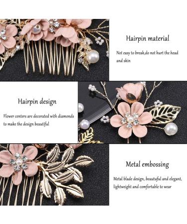 4-Piece Light Pink Gold Wedding Hair Comb Set | Rhinestone Bridal Hair Clips | Elegant Wedding Accessories - Buy Online on GoSupps.com
