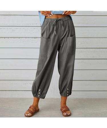 KAAUSE Women's Linen Cropped Work Pants - Dark Gray, X-Large - Buy Online on GoSupps.com