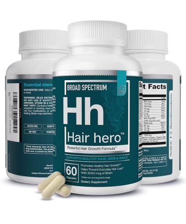 Hair Hero - Powerful Hair Formula - Healthy Hair, Skin, and Nails - 5000 mcg Biotin | Essential Elements - 30 Day Supply 60 Count (Pack of 1)