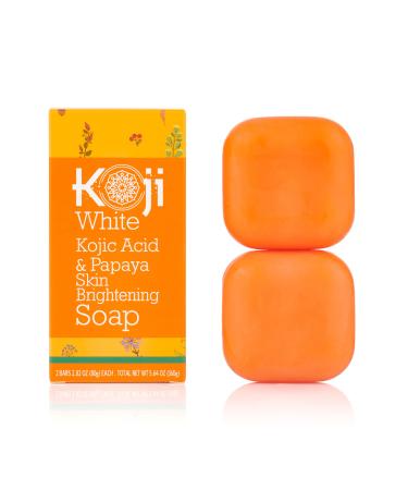 Koji White Kojic Acid & Papaya Skin Brightening Soap (2.82 oz / 2 Bars) - with Hyaluronic Acid for Smooth Face & Body, Dark Spot, Acne Scars, Uneven Skin Tone - Hypoallergenic & Dermatologist Tested 2.82 Ounce (Pack of 2)