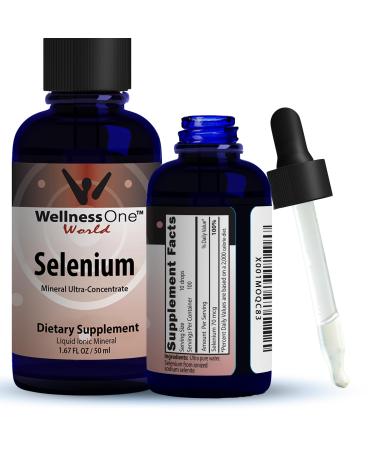 WellnessOne Selenium Supplement - Selenium Drops for Heart Health & Thyroid Support - Essential Trace Minerals that Boost Immunity & Help Form Antioxidant Enzymes - Good for Kids Men & Women - 1.67fl